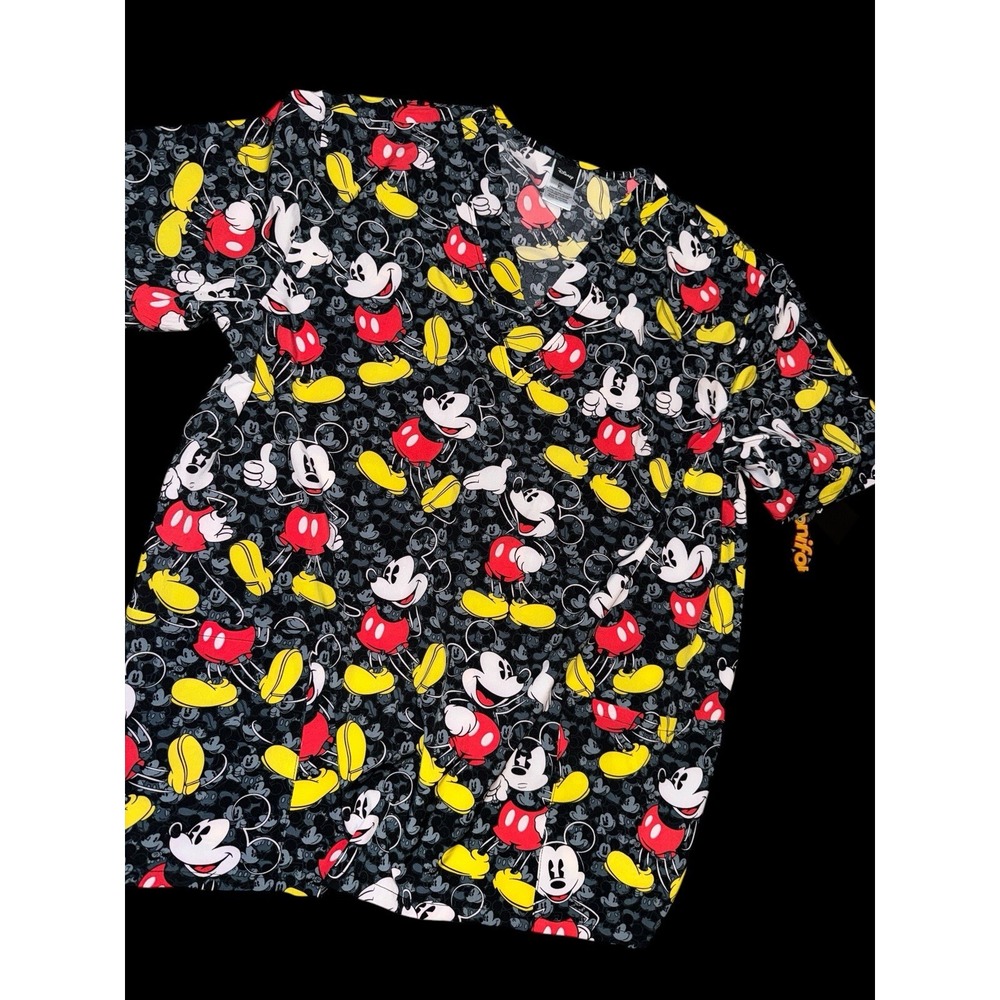 Disney Mickey‎ Mouse Tooniforms Scrub Top Black AOP Sz XL New Unisex TF606 - Picture 2 of 6